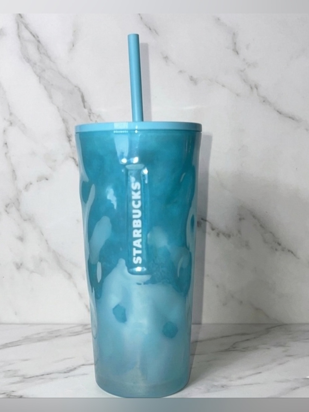 Starbucks 2024 Icy Blue Mottled Luster Glass Tumbler 18oz - Spring Collection